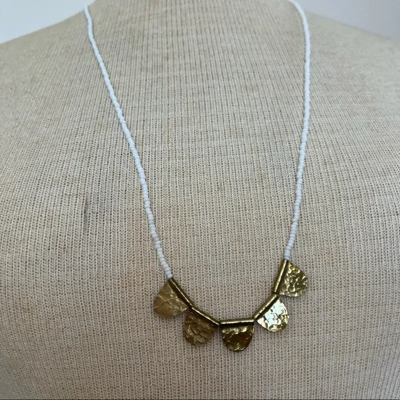 Hammered Gold and Bead Necklace - Picture 3 of 15